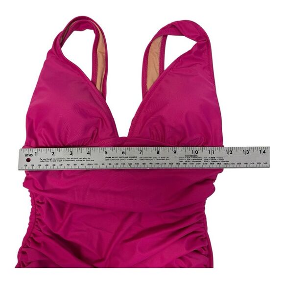 NWT J. Crew Radiant Fushia Roushed V Neck One Piece Bathing Suit Size 4 - Picture 7 of 9